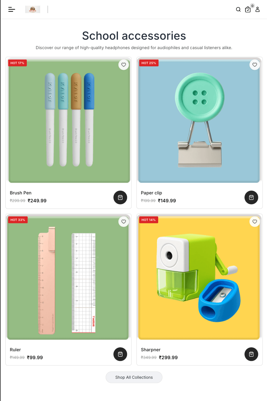 An art, craft and stationery website layout preview