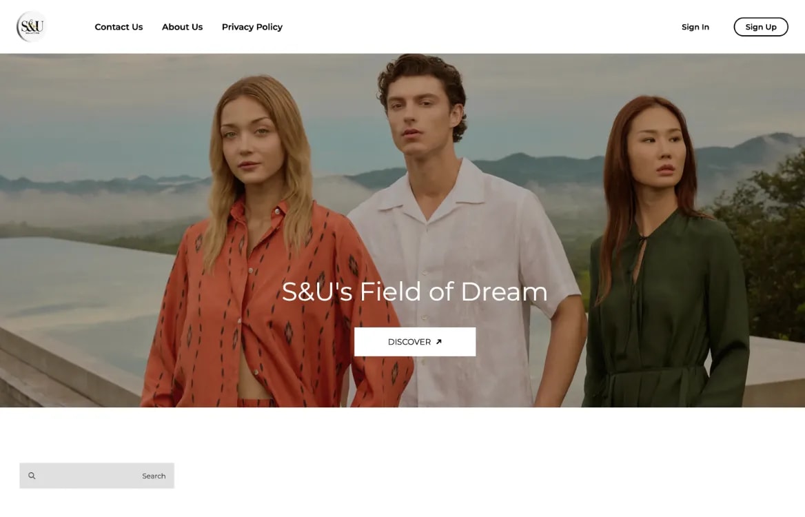 An infinity themed apparel store website layout screenshot