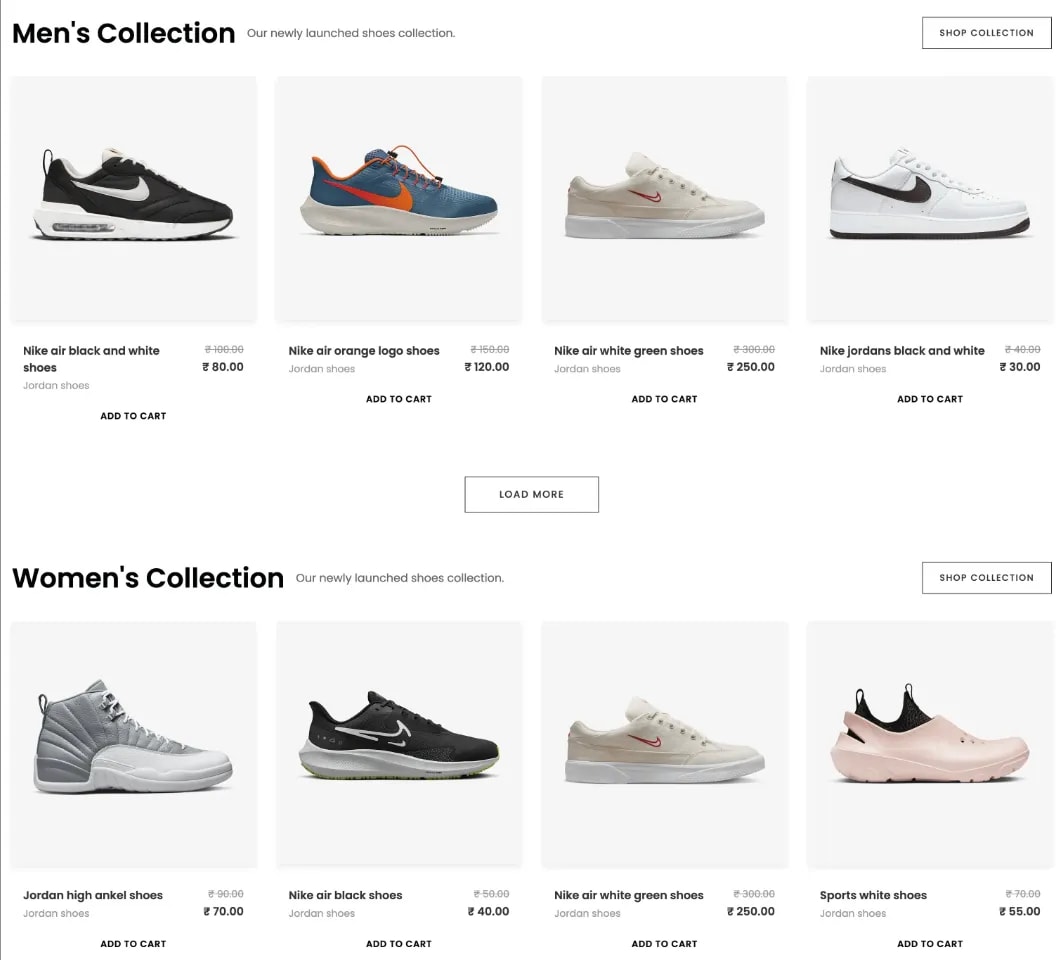 A modern and elegant shoes brand store website layout screenshot