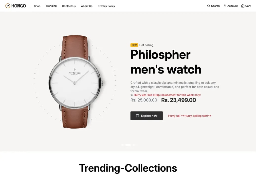 A modern and elegant watch brand store website layout screenshot