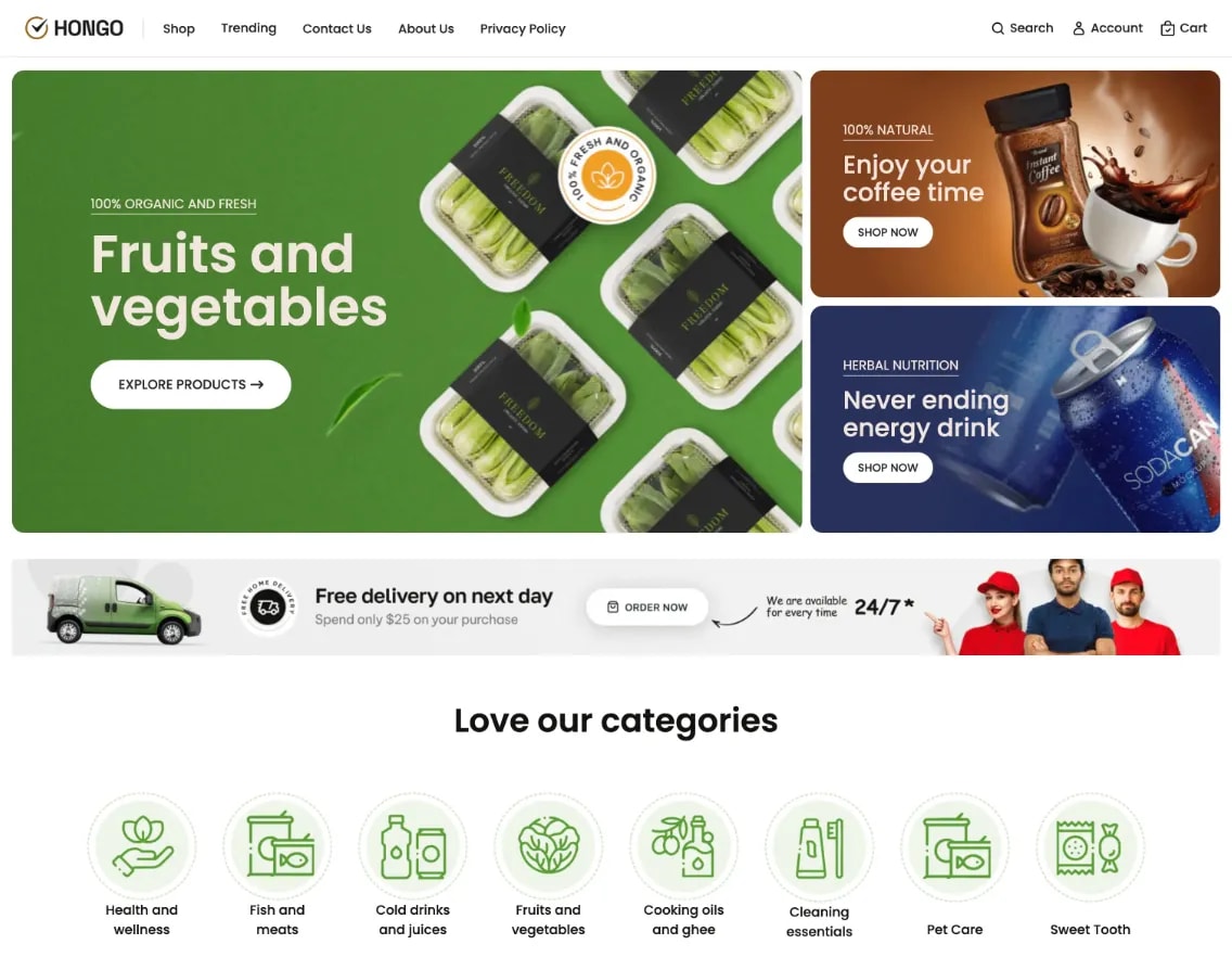 A modern and elegant grocery store website layout screenshot