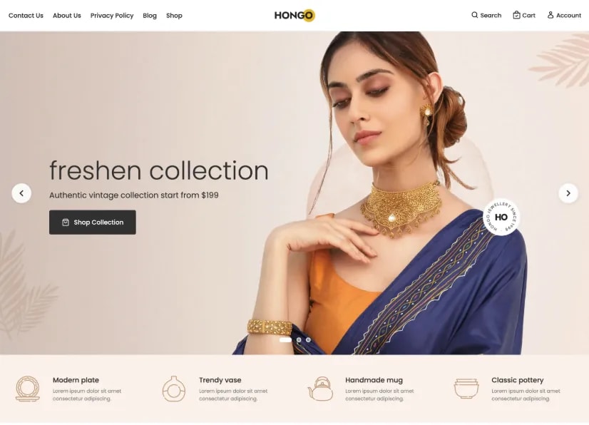 A modern and elegant jewellery store website layout screenshot