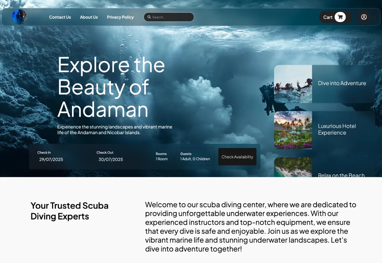 A soulfull scooba experience website layout screenshot