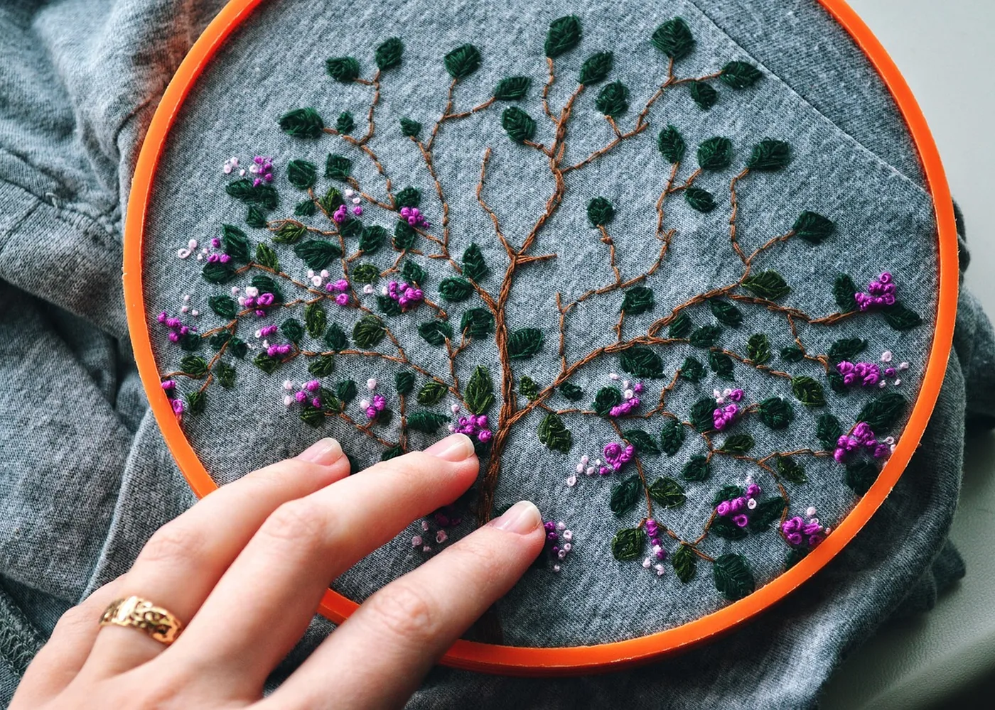 Hand embroidery on a hoop