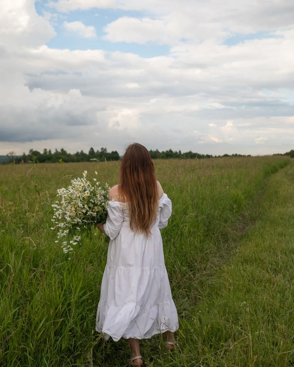 A white dress in a summer meadow