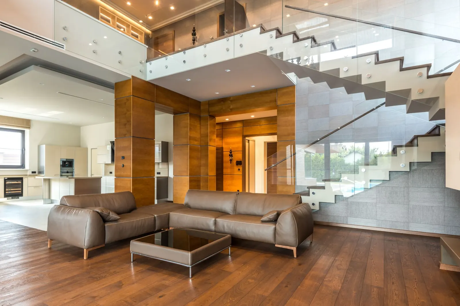 A double-height living room