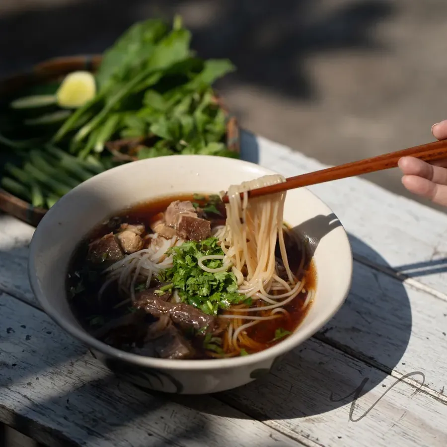 Phở with fresh herbs