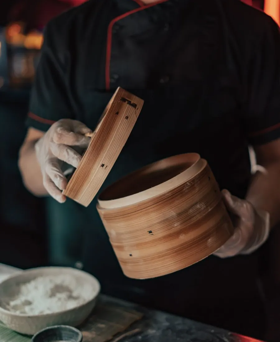 Steamer baskets in the Chinese Corner kitchen